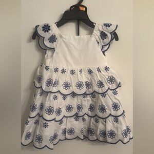 White and Blue Floral Kids Casual Dress